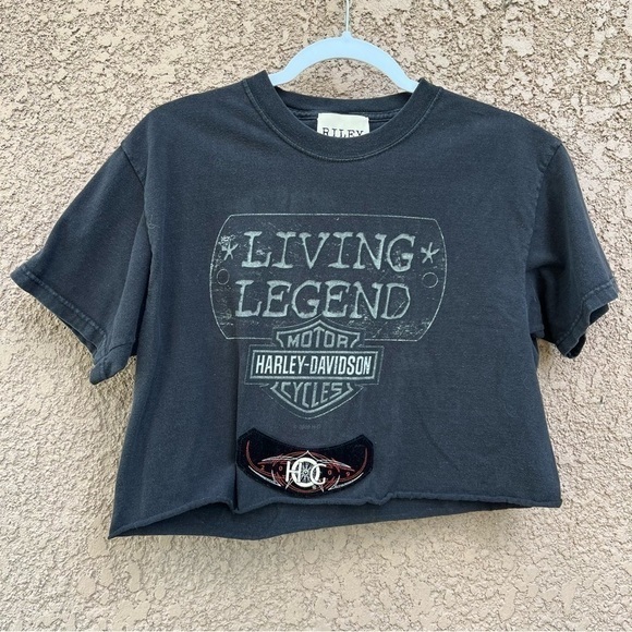 RAW EDGE CROPPED YUMA ARIZONA HARLEY DAVIDSON RILEY VTG TEE WITH PATCHES - Picture 2 of 16